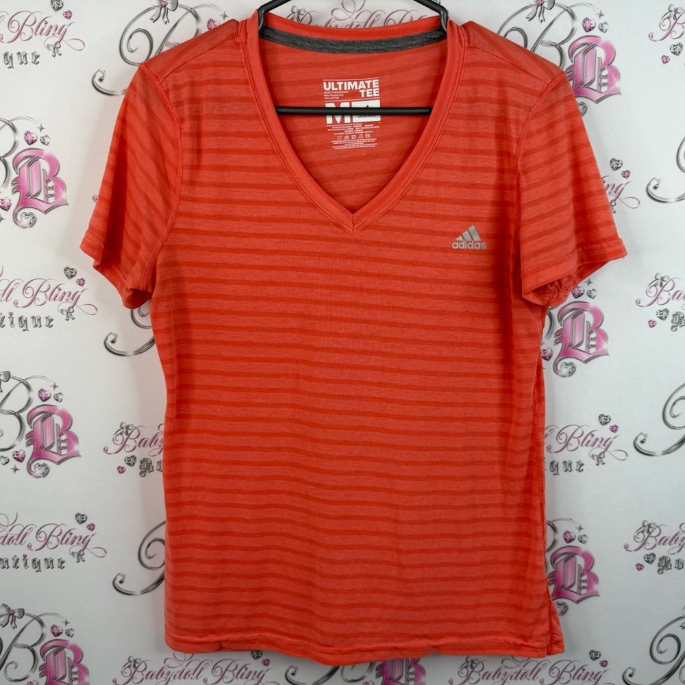 Adidas t-shirt, ultimate tee stripes, striped Vivid Orange V-Neck Tee